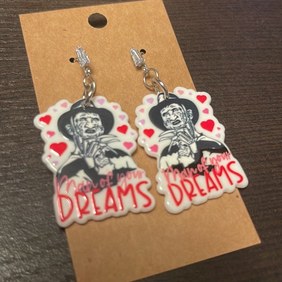 Freddy Krueger Charm Earrings Fish Hook Man of Your Dreams Halloween - Picture 2 of 4
